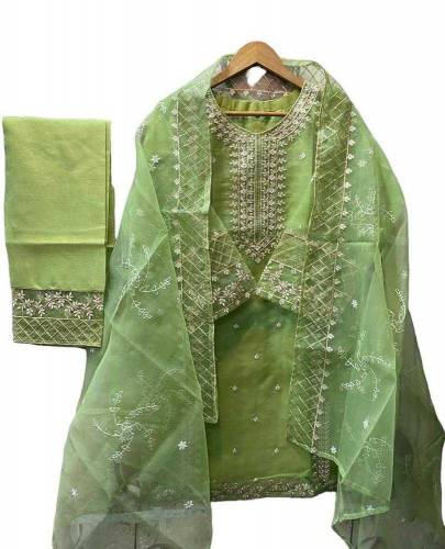 3 pcs Women Stitched Organza Embroidered Suit 