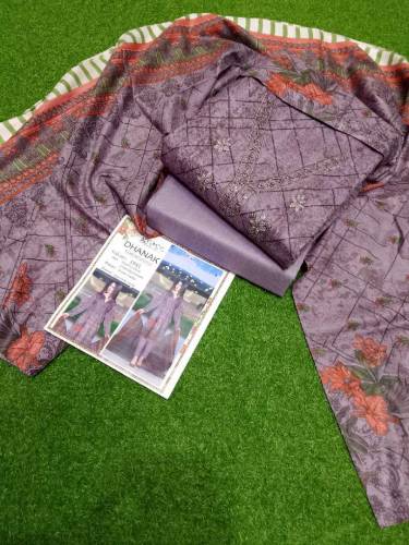*B.T DHANAK*🥳   *Shirt*🪡Digital Printed Embroidery Dhanak2 Head Sequen
