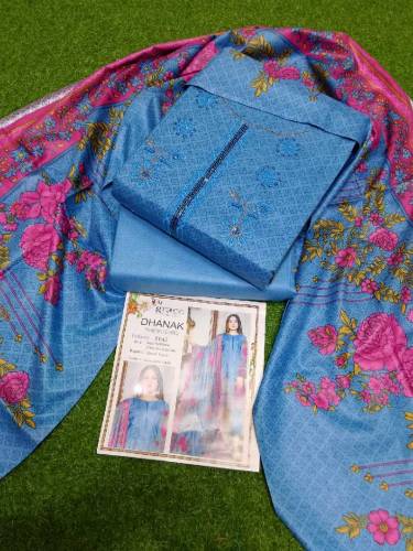*B.T DHANAK*🥳   *Shirt*🪡Digital Printed Embroidery Dhanak2 Head Sequen