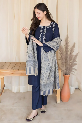 3pc Dhanak Embroidered Unstitched dress