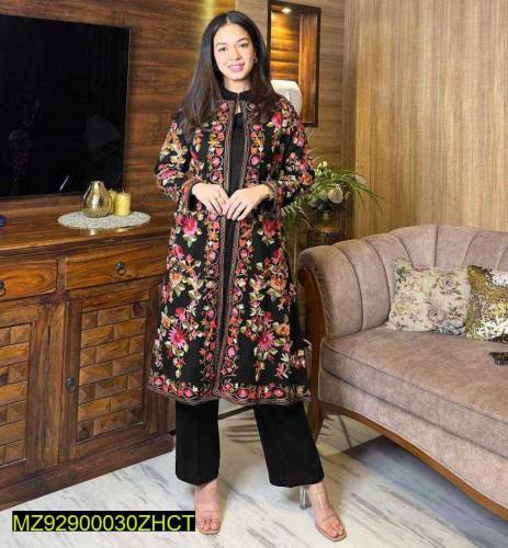 3pc stitched embroidered katan silk gown suit 