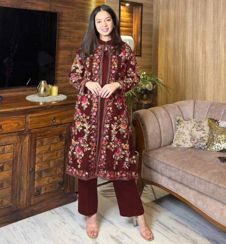 3pc stitched embroidered katan silk gown suit 