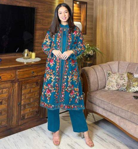 3pc stitched embroidered katan silk gown suit 