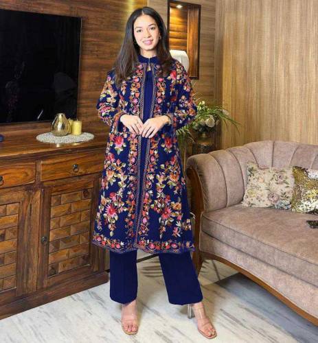3pc stitched embroidered katan silk gown suit 