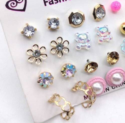 Trendy artificial stones ear studs, pack of 12