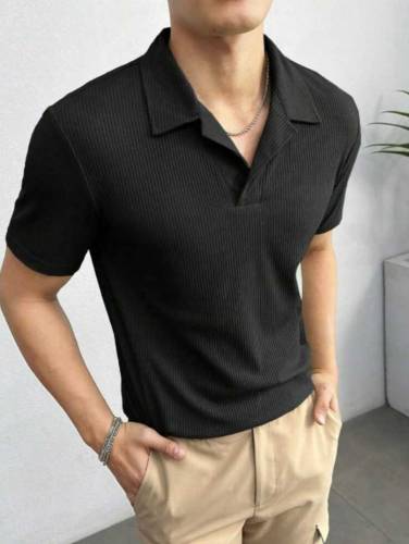 Textured waffle knitted polo shirt for men 2024 new arrival👑