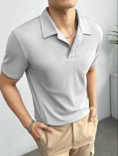Textured waffle knitted polo shirt for men 2024 new arrival👑