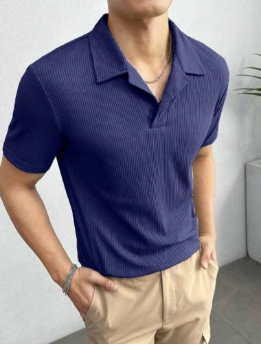 Textured waffle knitted polo shirt for men 2024 new arrival👑