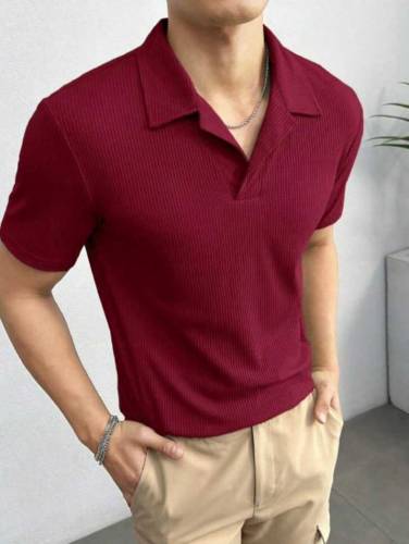 Textured waffle knitted polo shirt for men 2024 new arrival👑