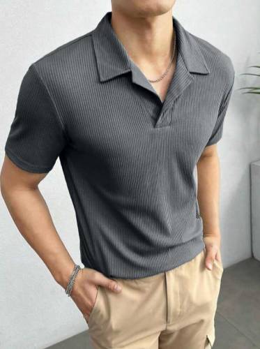 Textured waffle knitted polo shirt for men 2024 new arrival👑