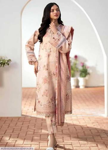 3 pcs Womens unstiched linen digital print suite