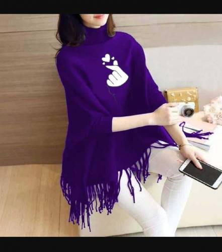Women's Polyester Herat Printed Poncho Cape Shawl 