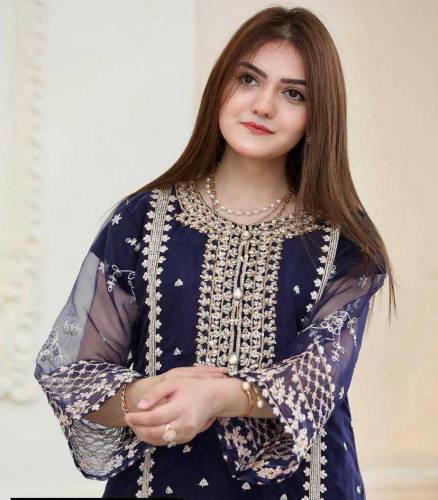 3 Pcs women stitched Organza Embroidered suit