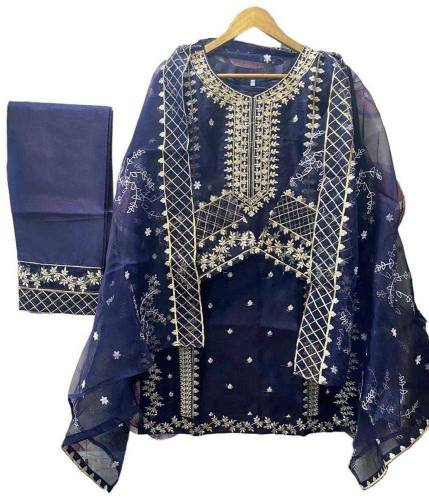 3 Pcs women stitched Organza Embroidered suit