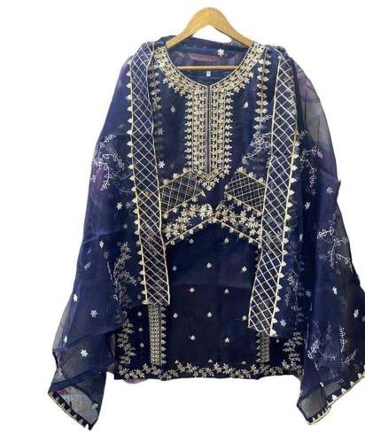 3 Pcs women stitched Organza Embroidered suit