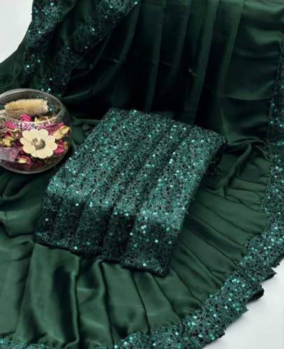 women unstitched silk sequince fancy saree