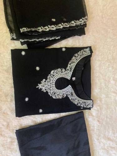 3 Pcs Women's Stitched Chiffon Embroidered Suit 
