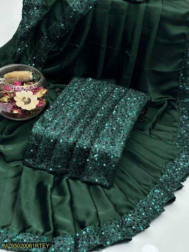 Two pieces woman shamoz silk sequin embroidered unstitched sareekara