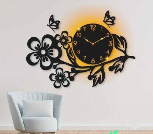 Flower design wall clock with light
