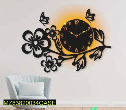Flower design wall clock with light