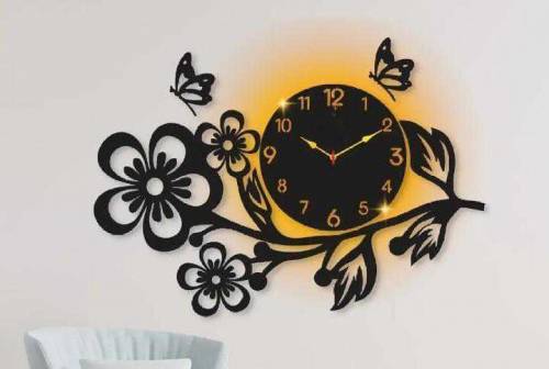 Flower design wall clock with light