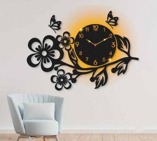 Flower design wall clock with light