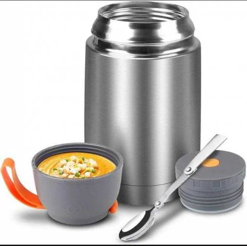 Hot and cool steel water and soup bottle with spoon 