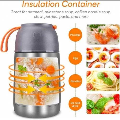 Hot and cool steel water and soup bottle with spoon 