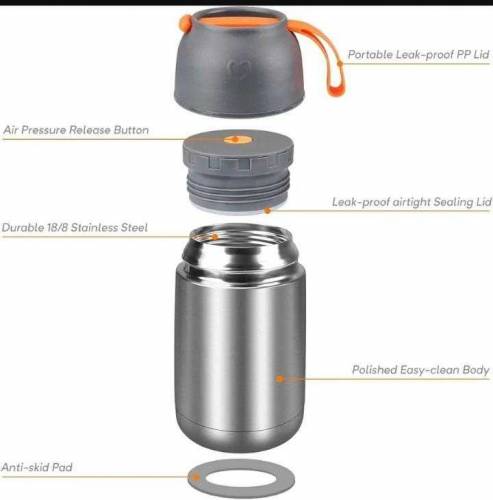 Hot and cool steel water and soup bottle with spoon 