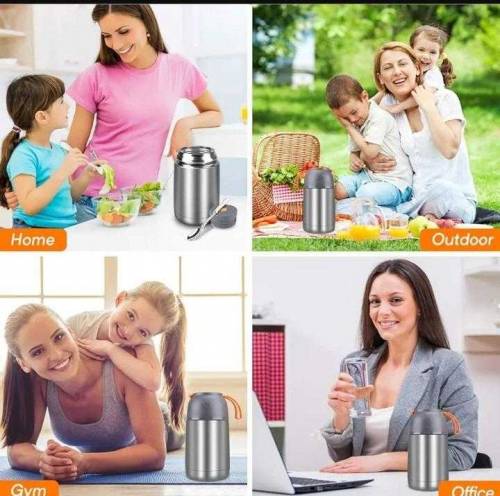 Hot and cool steel water and soup bottle with spoon 