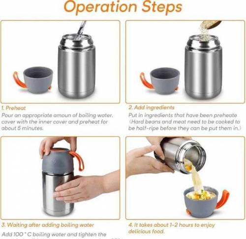 Hot and cool steel water and soup bottle with spoon 