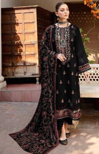 3 Pcs Women's Unstitched DhanakEmbroidered Suit