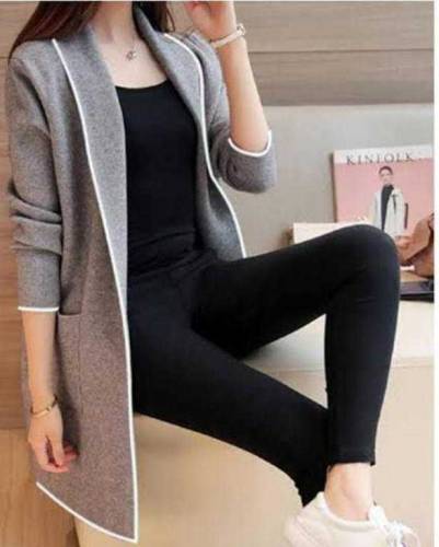 1 Pc Women's Stitched Fleece Plain Lapel Coat