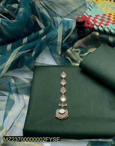 3 PC's Women Unstitched Katan Silk Plain Suit
