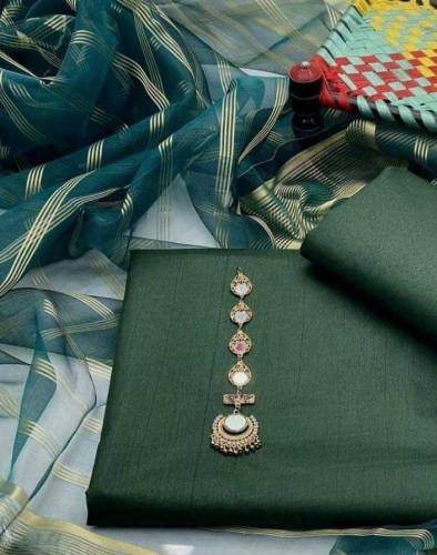 3 PC's Women Unstitched Katan Silk Plain Suit
