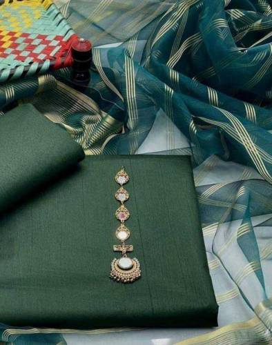 3 PC's Women Unstitched Katan Silk Plain Suit