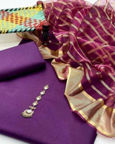 3 PC's Women Unstitched Katan Silk Plain Suit