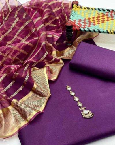 3 PC's Women Unstitched Katan Silk Plain Suit