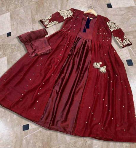3 Pcs Women's Stitched Fancy Shamoz Silk Embroidered Maxi 