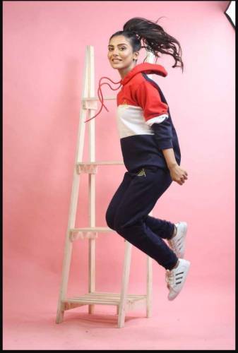 w pcs women's stitched fleece printed hoodie track suit 