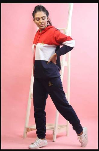 w pcs women's stitched fleece printed hoodie track suit 