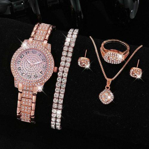 Women's Diamond Artificial Set - Number Watch - Rose Gold