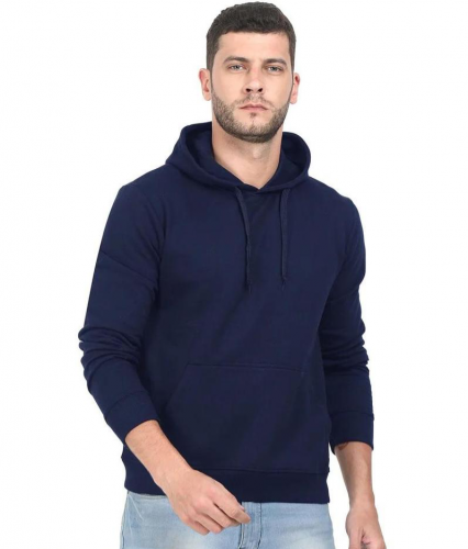 Men's stitched fleece plain Hoodie Blue 