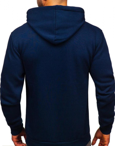 Men's stitched fleece plain Hoodie Blue 