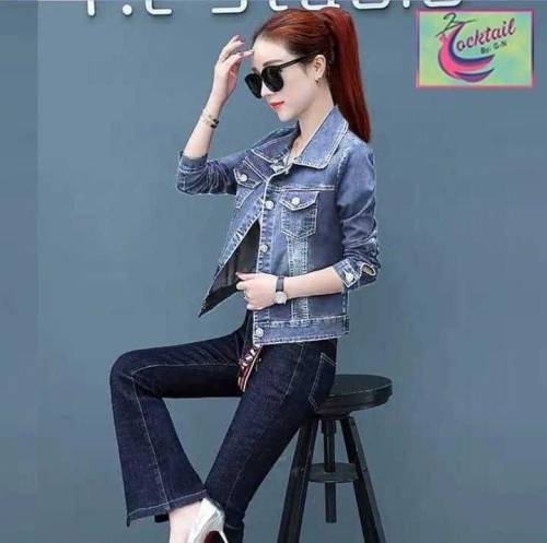 Women Stitched Denim Plain Jacket 