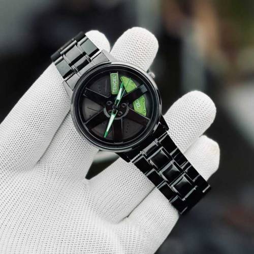 Ma1 Black Car Sport Rim Hub Wheel Wristwatch For Mens