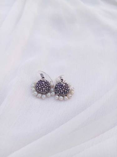 Vintage hand antique silver plated jumka