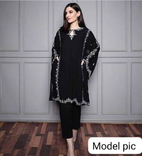 Beautiful Black dress stitched shirt and trouser set