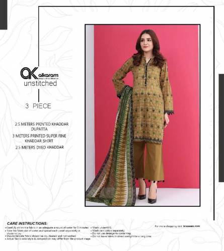 Original Khaddar 3 piece new collection made as alkaram