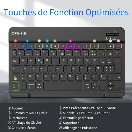 Fintie Ultra Thin (4 mm) Bluetooth Keyboard with French Layout AZERTY